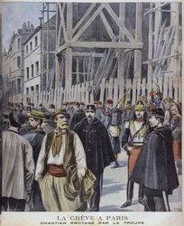 Streik in Paris, Baustelle geschützt durch die Armee, Illustration aus 